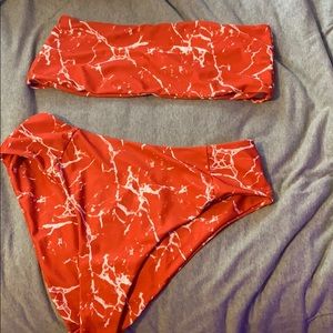 high waisted red marble bikini